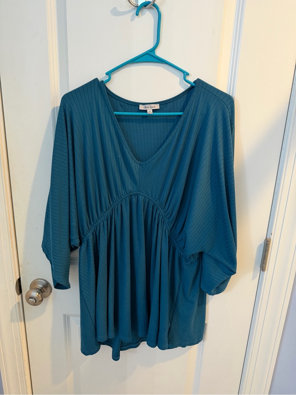 white birch Teal V-Neck Pleated Blouse